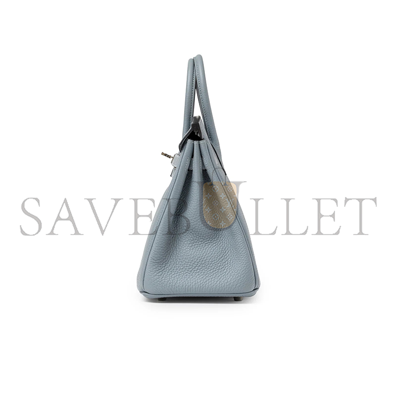 H**me5 master togo leather birkin bleu lin 30 silver buckle handbag (30*24*15cm)